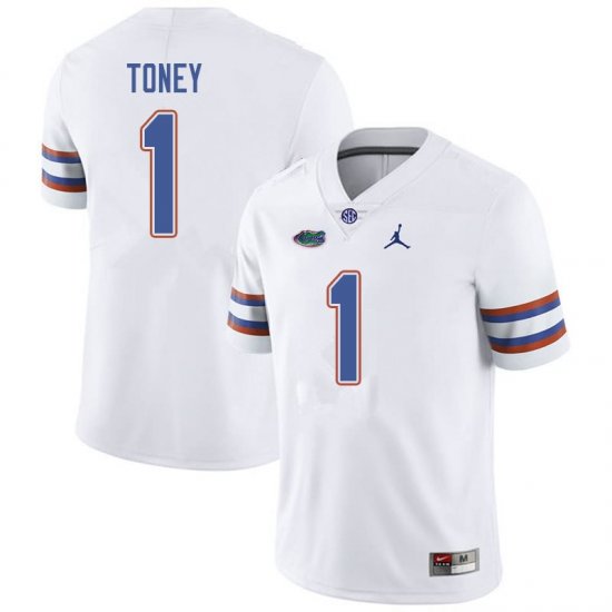 Men's Florida Gators #1 Kadarius Toney NCAA Jordan Brand White Authentic Stitched College Football Jersey KSK6262DI